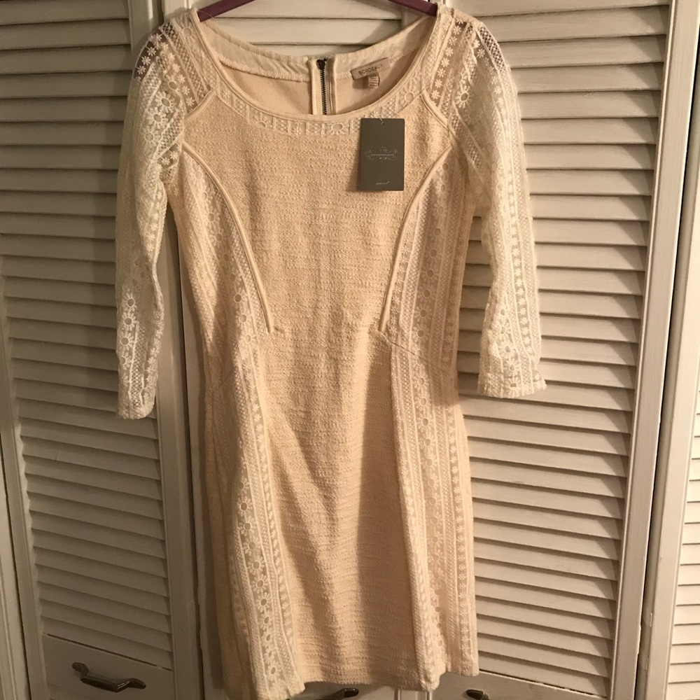 Bordeaux cream sleeved cocktail dress. XS